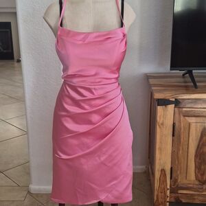 Jj House, Criss Cross Strappy Back, Satin Pink Dress
